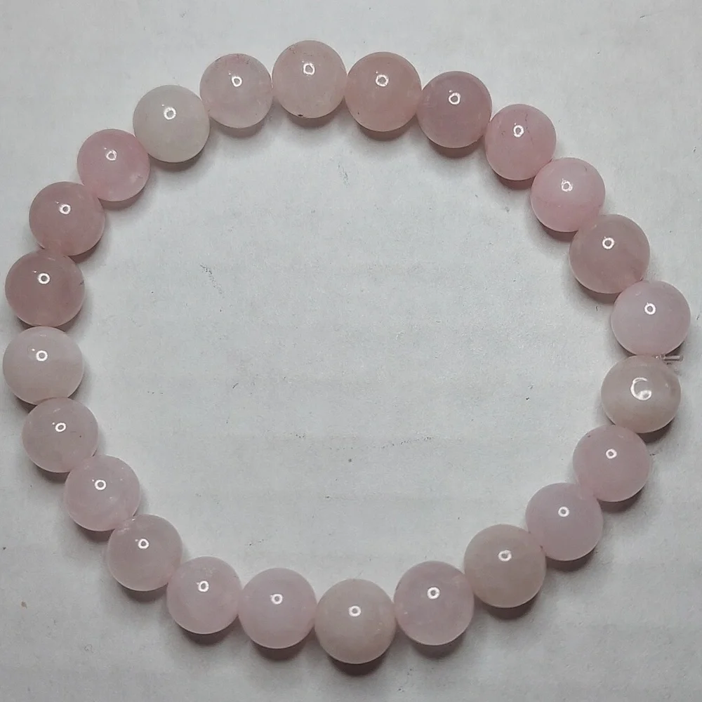 Rose Quartz stone Heart Pendant and Rose Quartz stone 8mm bead bundle #1 - Picture 2 of 7